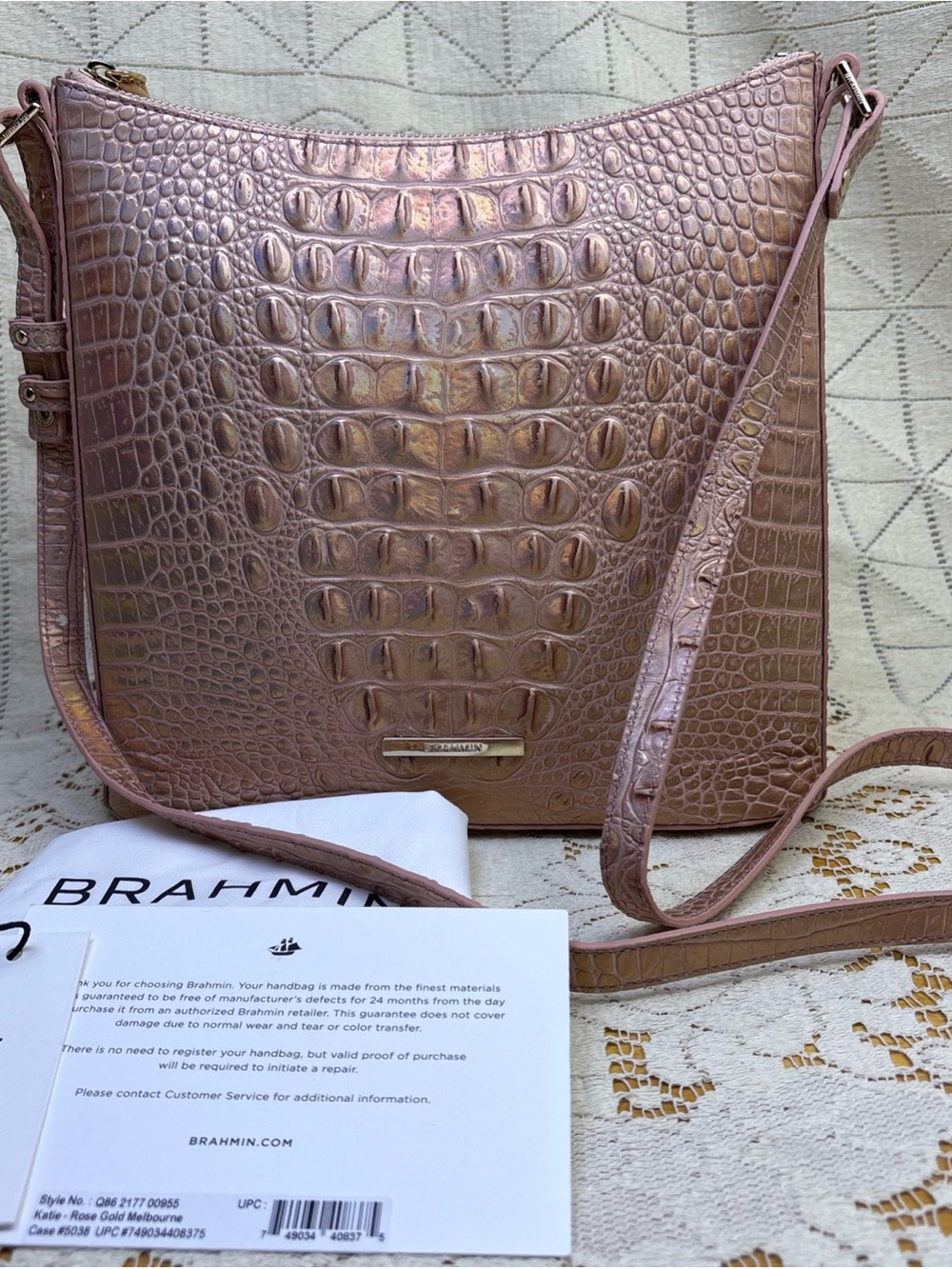Brahmin Rose Gold Katie Melbourne Genuine Metallic Leather Crossbody Bag